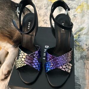 DKNY black/iridescent sandals
